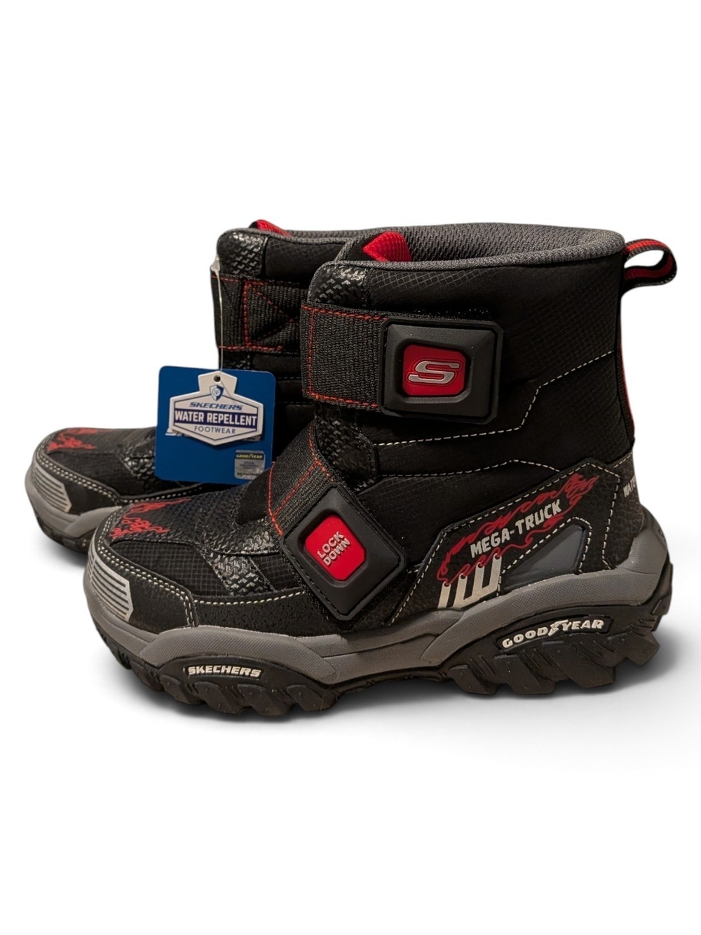 Skechers Kids "Mega-Truck" Black and Red Waterproof Boots